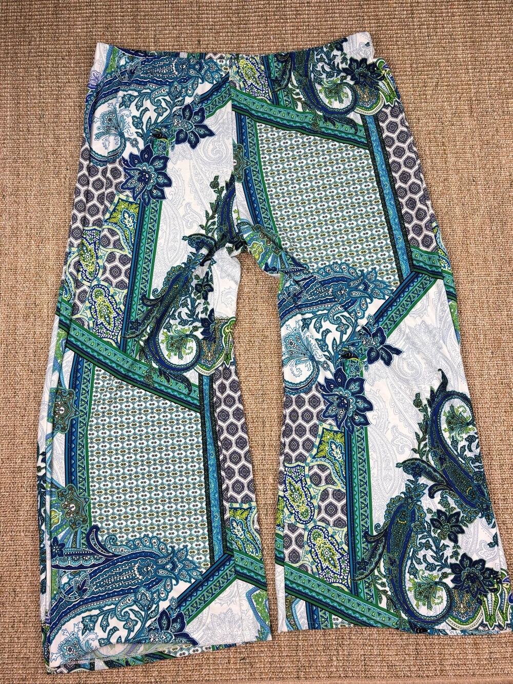 🌊 Chico's Paisley Patchwork Print Wide Leg Pants | Size 3 (16) | Blue Green